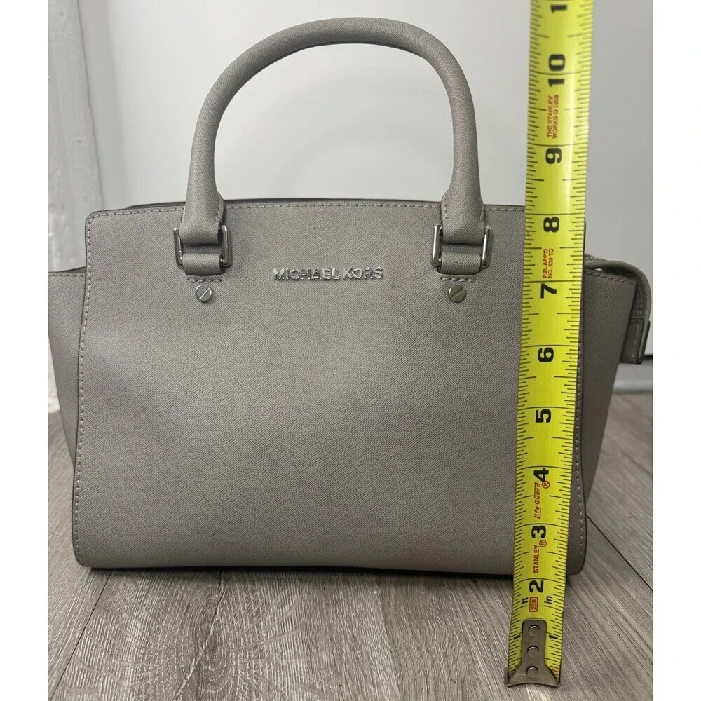 Light Gray Saffiano Leather Satchel Crossbody Handbag Structured Tote Purse